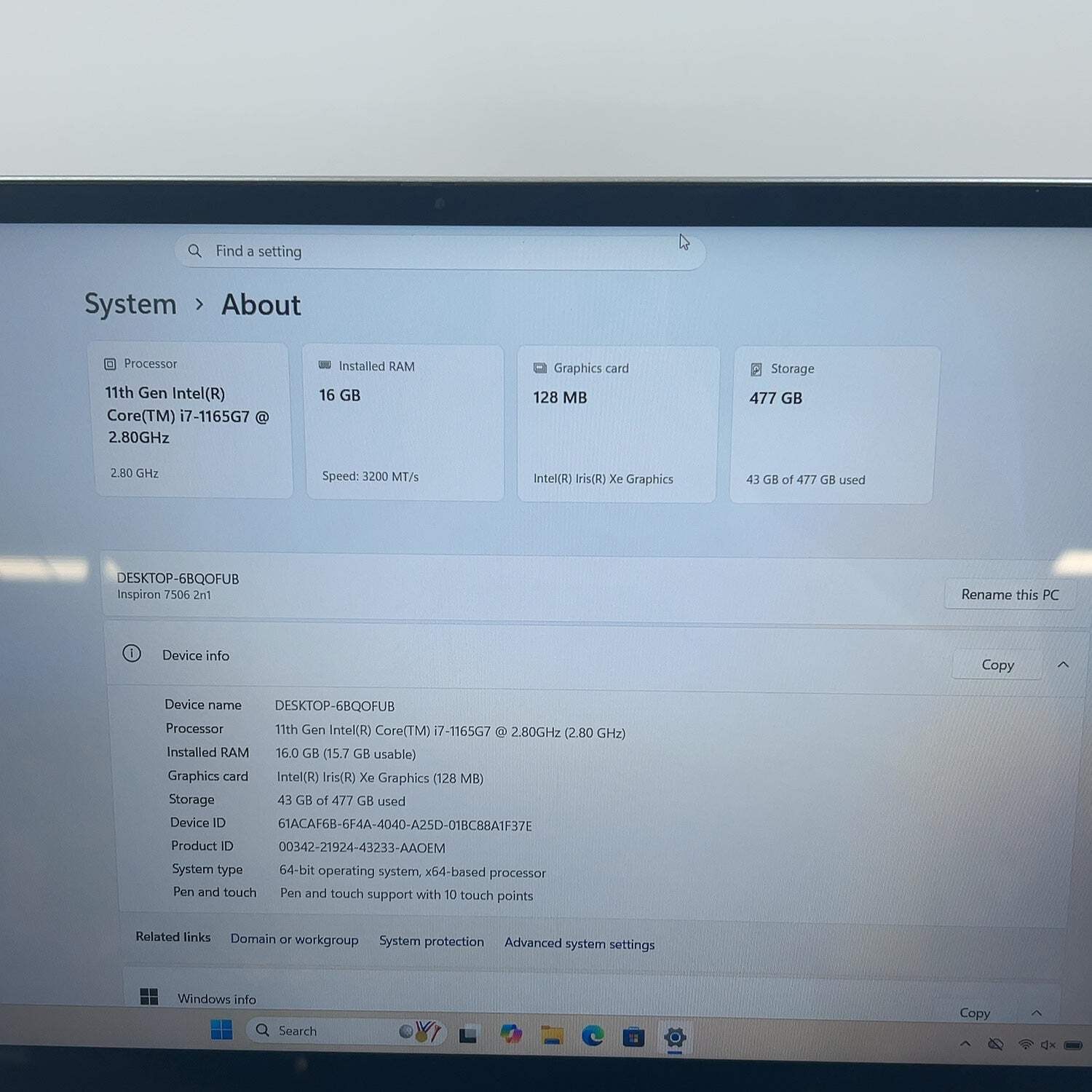 Dell Inspiron 7506 2-IN-1 15.6″ i7-1165G7 2.8GHz 16GB RAM 512GB SSD