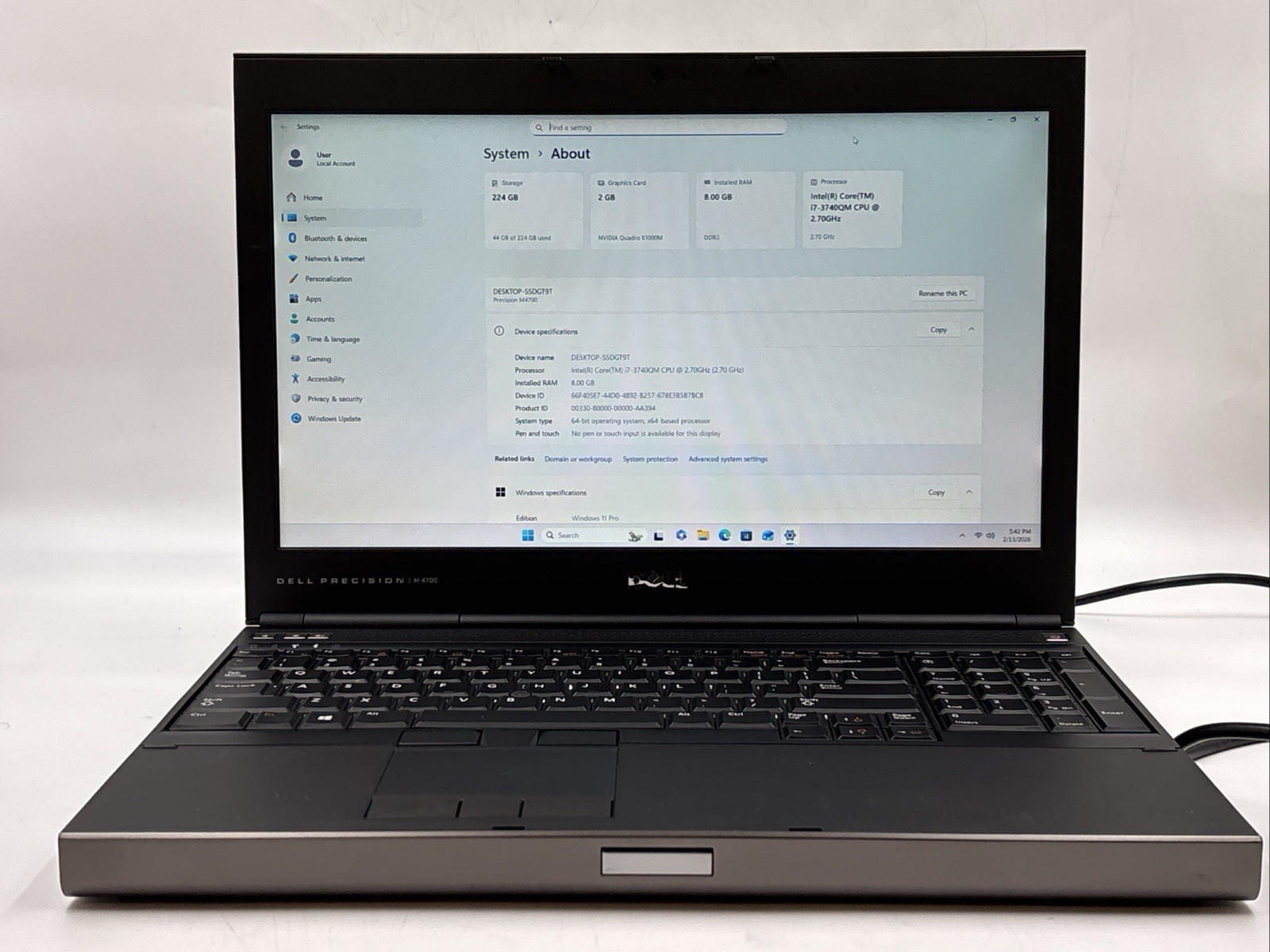 Dell Precision M4700 i7-3740MQ 2.70GHz 8GB RAM 240GB SSD W11P