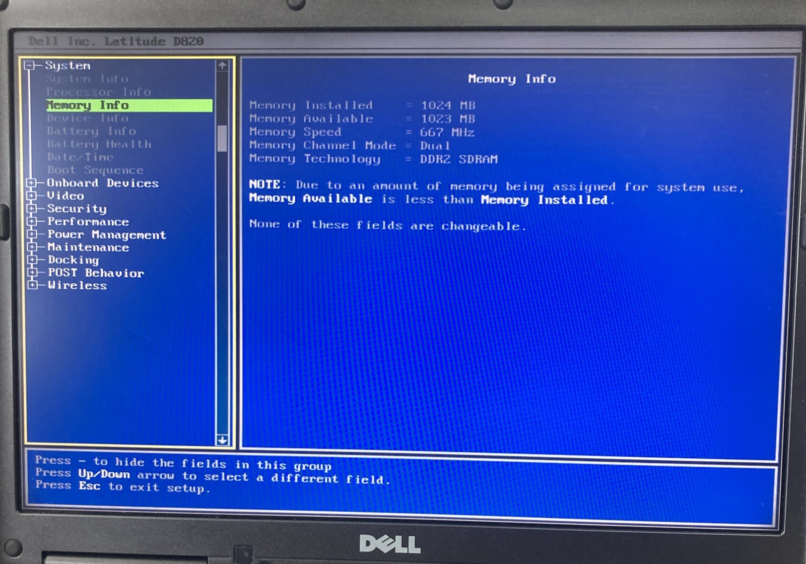 Dell Latitude D820 Model PP04X Intel Core 2 Duo 1.66GHz 2GB RAM Boot to BIOS