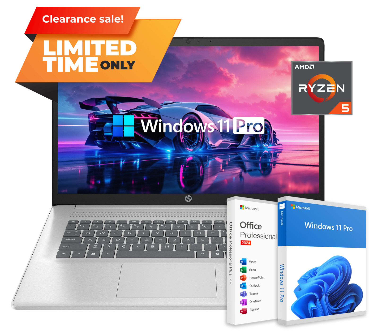 HP 17.3″ Laptop AMD Ryzen 5, 12GB RAM 756GB Storage, Win 11 Pro Office, Open Box