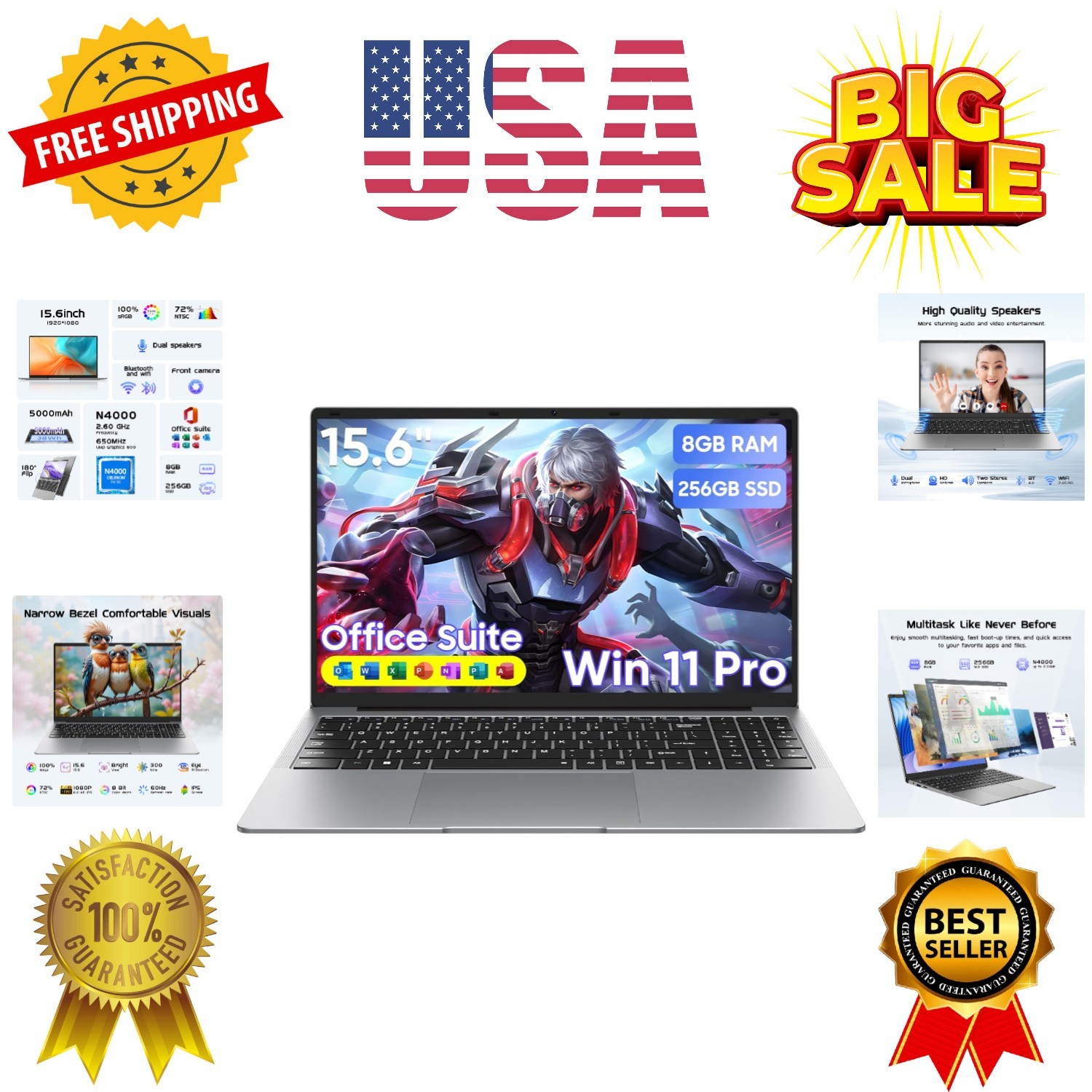 Laptop Computer 15.6″ Win11 Pro Laptops 8GB RAM 256GB SSD,Ms Office 365, 100%…