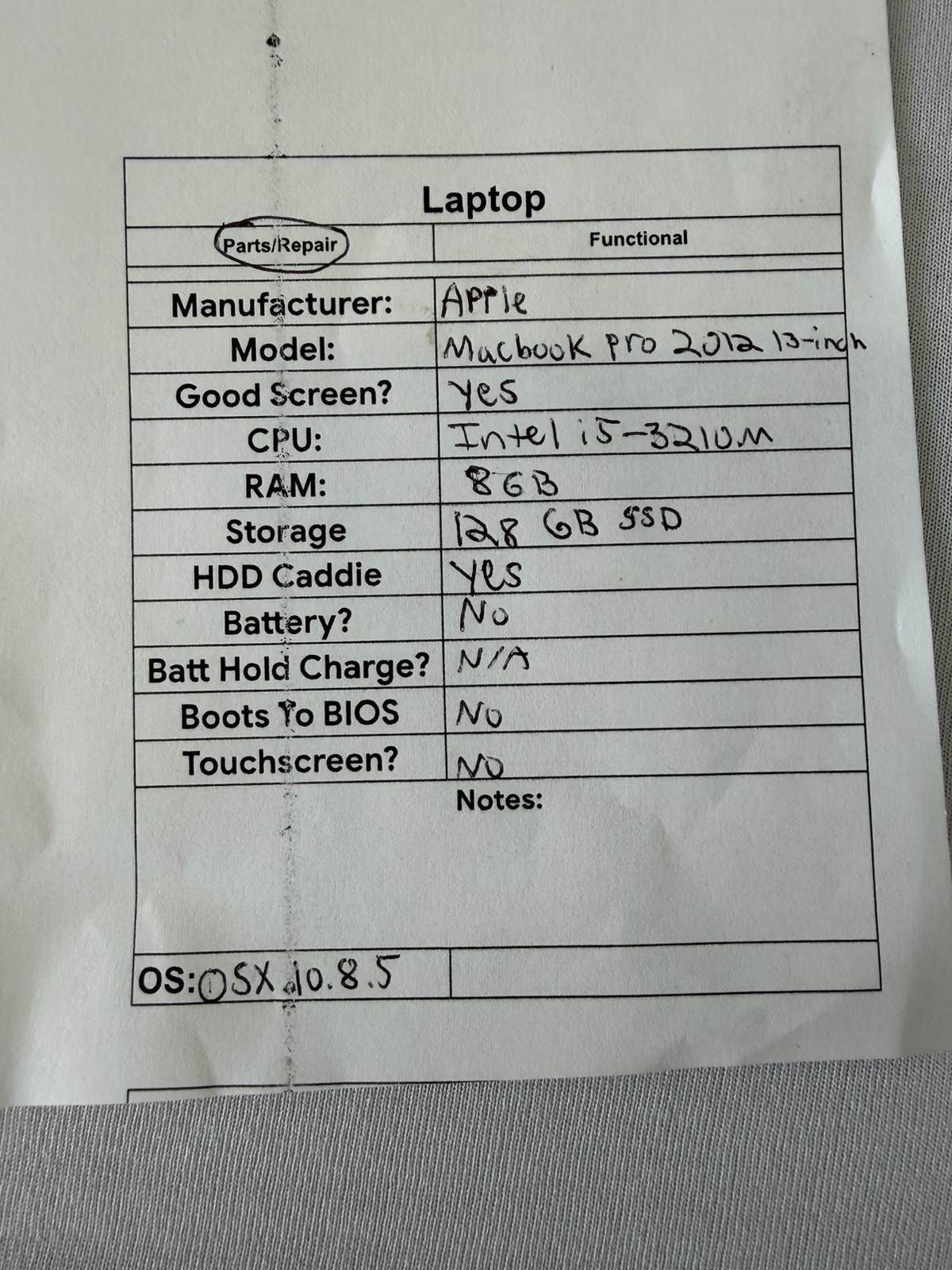 Apple Macbook Pro 2012 Laptop – Intel i5-3210M – RAM 8 GB – Read Description