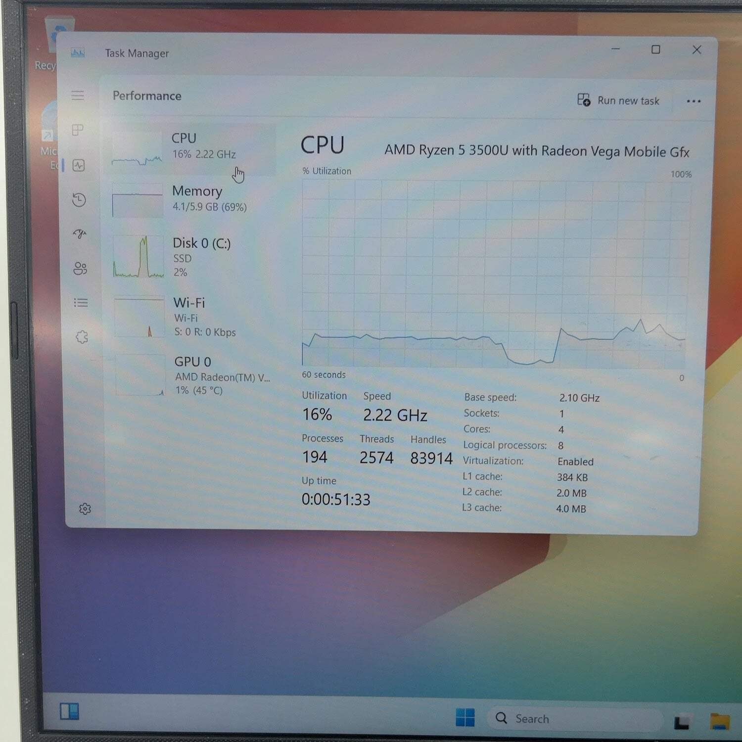 Asus Vivobook 15 F512D 15.6″ Ryzen 5 3500U 2.1GHz 8GB RAM 500GB SSD