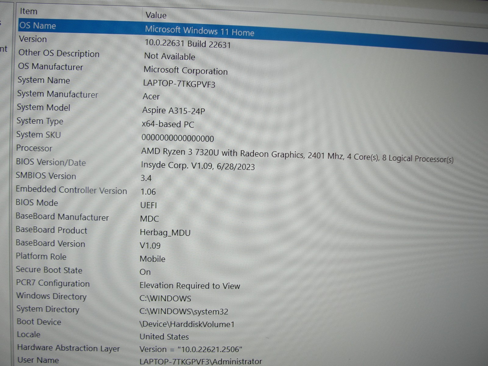 Acer Aspire 3 A315-24P 15.6” FHD Ryzen 3 7320U 8GB 128GB SSD Win11 Home
