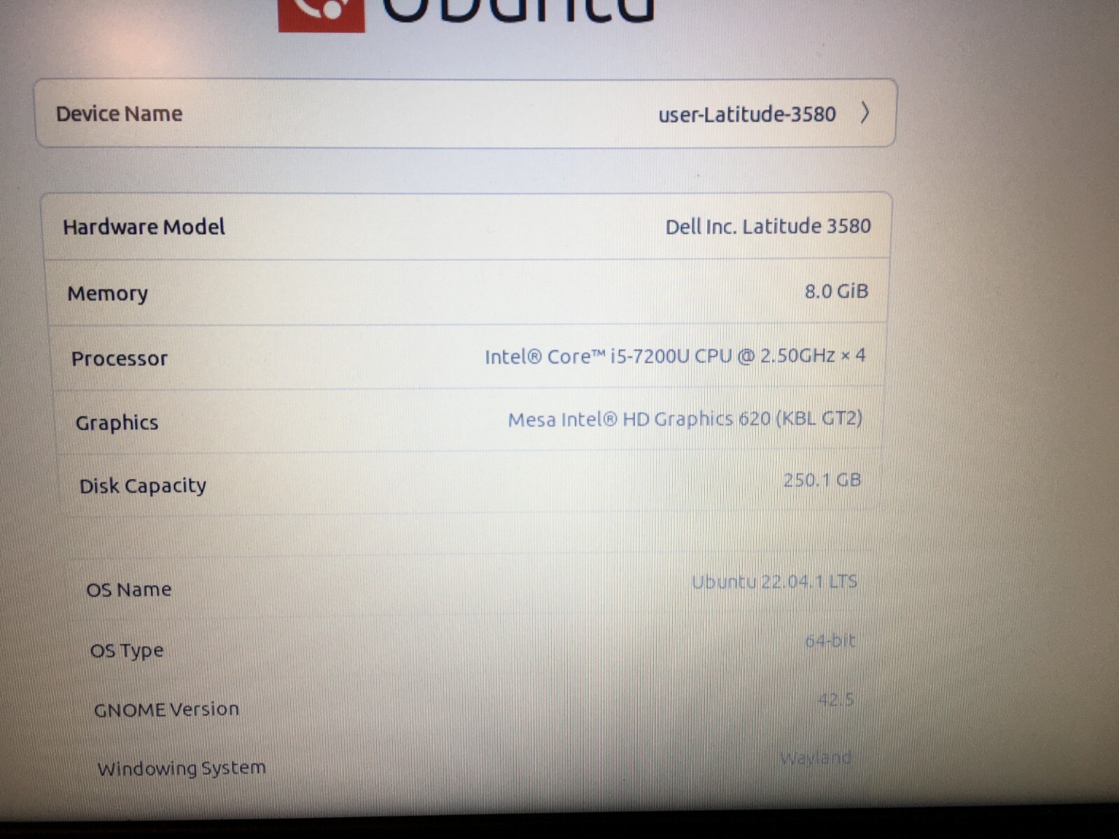 Dell Latitude 3580 15.6 Core i5-7200U 2.50GHZ 8GB RAM 250GB SSD