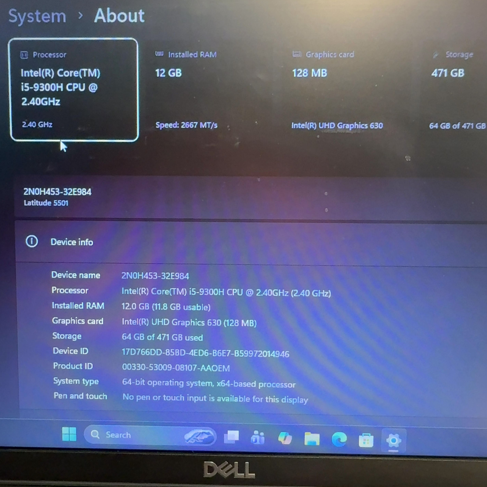 Dell Latitude 5501 15.6″ FHD i5-9300H 12GB RAM 256GB SSD Windows 11 Pro
