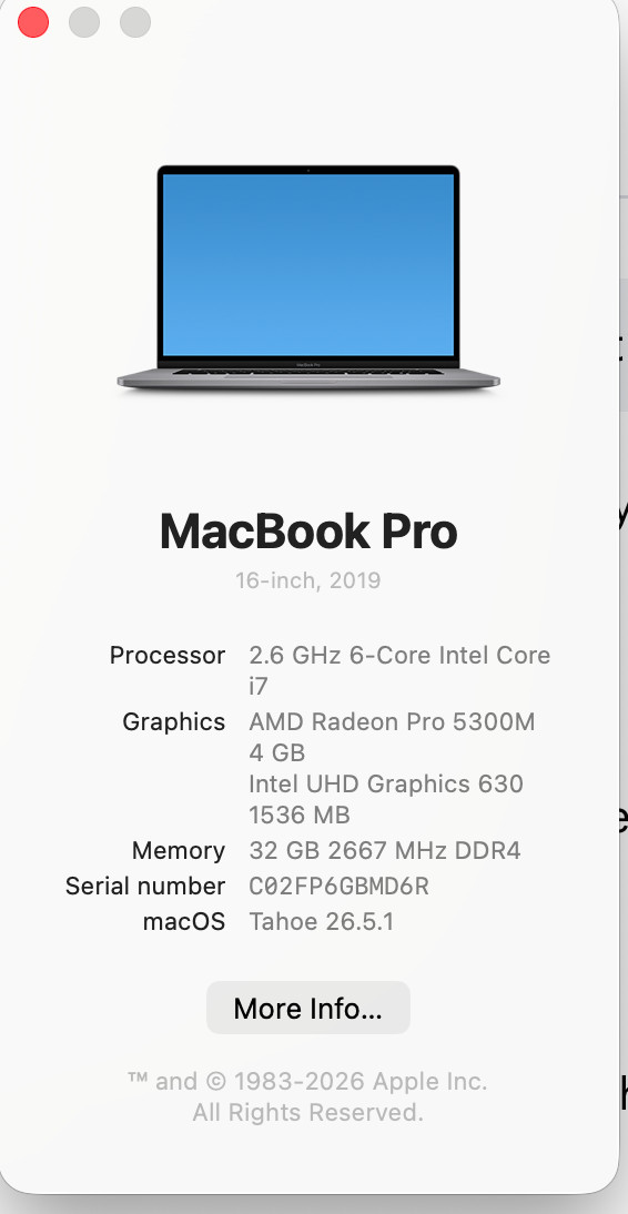 Apple MacBook Pro 16″ Screen Radeon Pro 5300M 2.3GHz 32GB Memory 500GB