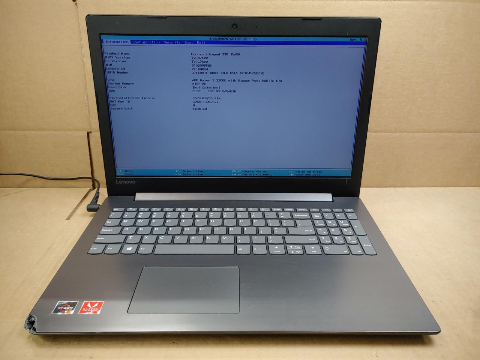 Lenovo IdeaPad 330-15ARR 15.6″ AMD Ryzen 3 2200U✔8GB✔ **NO HDD/NO AC** **READ**