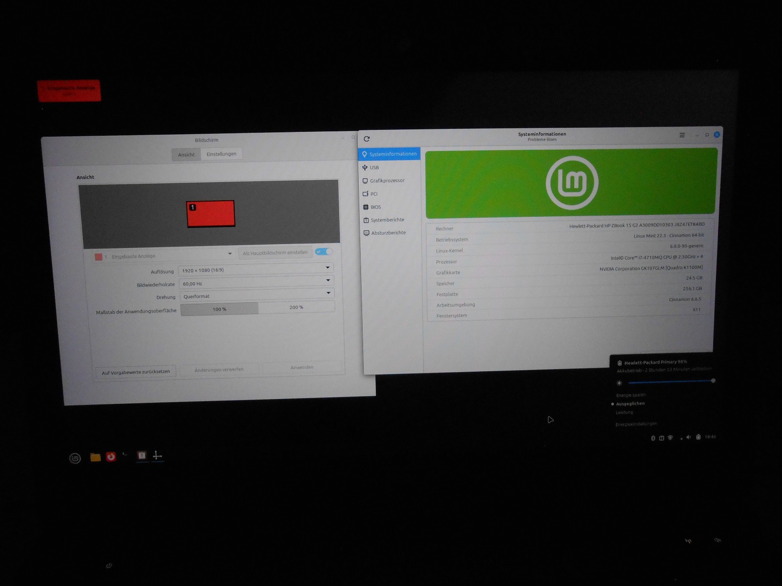 HP ZBook 15 G2 i7-4710MQ 24GB 256GB SSD FullHD nVidia Quadro K1100M Linux Mint