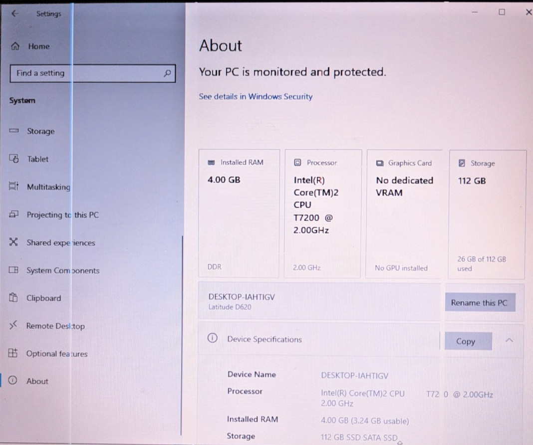 Dell Latitude D620 4GB RAM 120GB SSD Laptop w/ Win 10, 802.11ac WiFi, BAD SCREEN