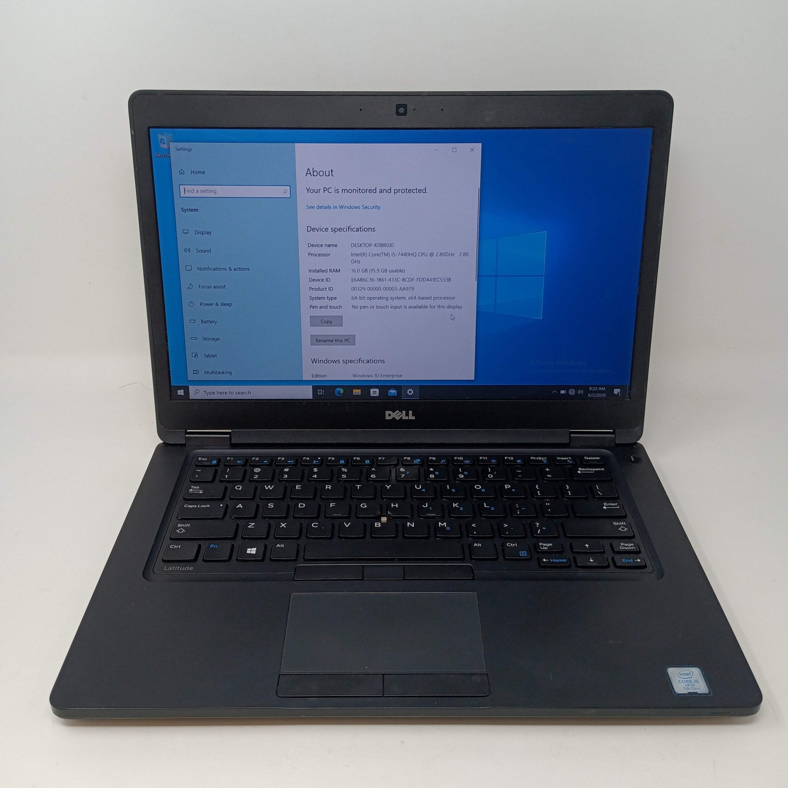 Broken Dell Latitude 5480 3000 14″ i5-7440HQ 4GB RAM 60GB SSD/ Missing Key