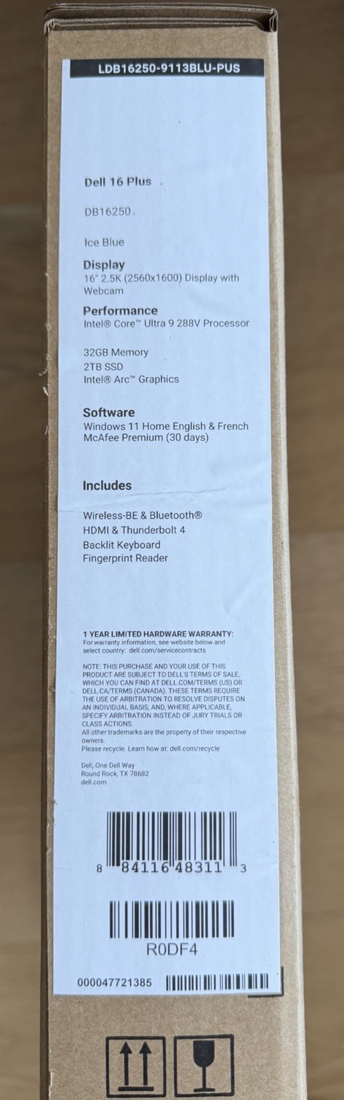Dell 16 Plus DB16250 Laptop Intel U9 32GB RAM 2TB SSD LDB16250-9113BL Ice Blue