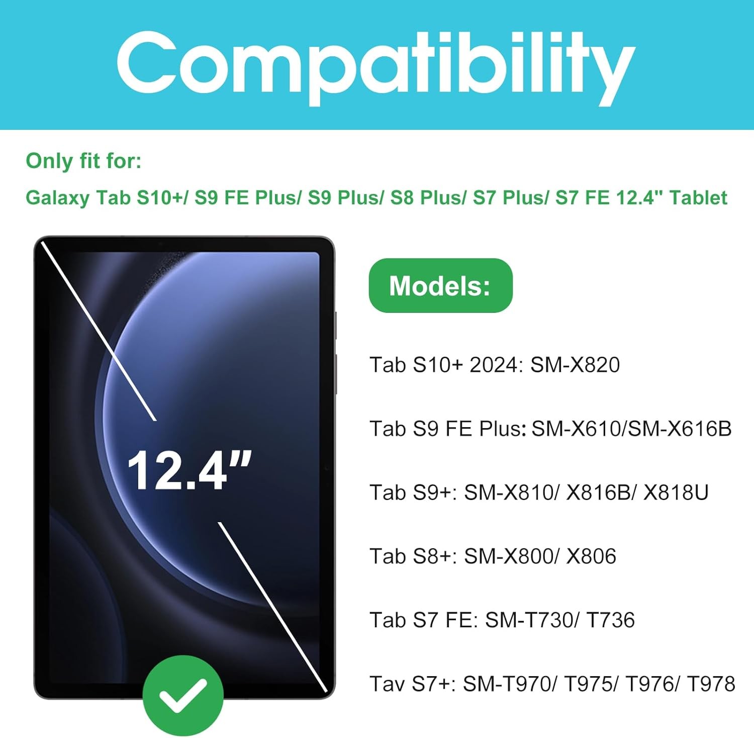 2 Pack Screen Protector for Galaxy Tab S10 Plus 2024/Tab S9 FE Plus 12.4 inch