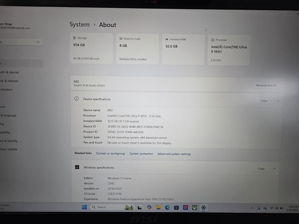 MSI Stealth 16 AI Studio A1VGG Gaming Laptop 1TB SSD i9 185H 32GB RTX 4070