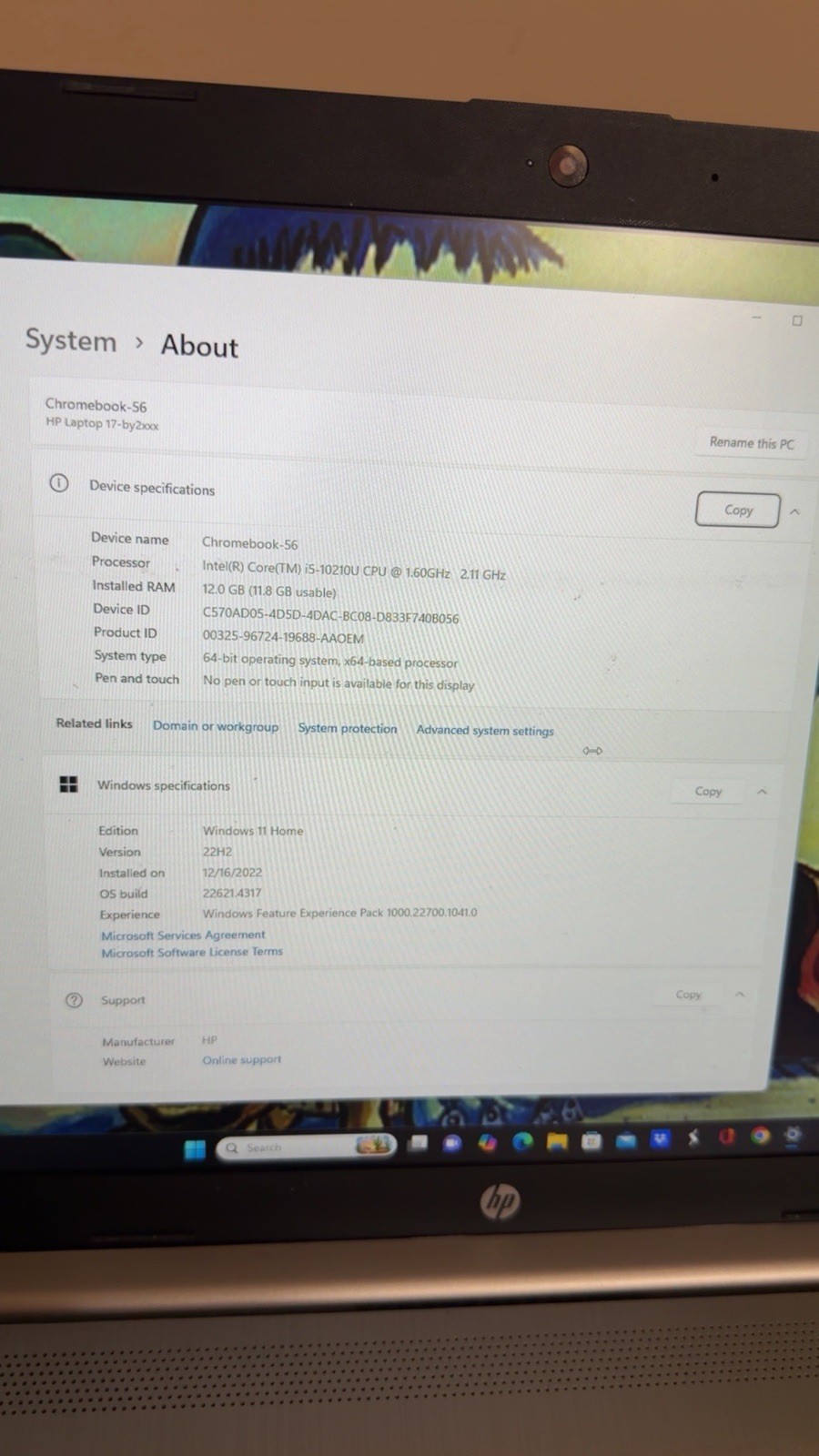 HP 17-by2xxx 17″ i5-10210U 12GB SSD Backlit WiFi BT Cam Win11 Silver