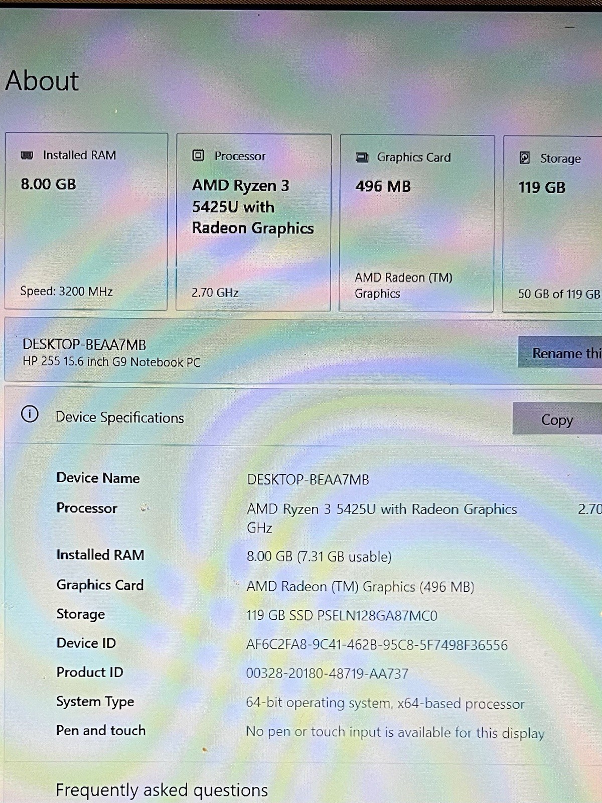HP 255 G9 Notebook PC 15.6″ AMD Ryzen Processor Windows 10