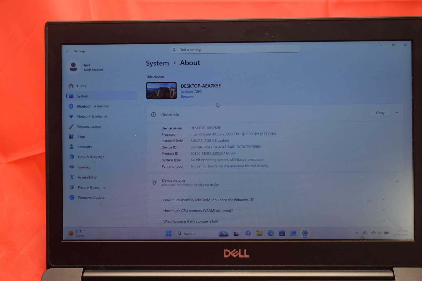 Dell Latitude 7290 12.5″ i5 7300u 2.6GHz 256GB NVMe SSD 8GB Windows 11 Pro