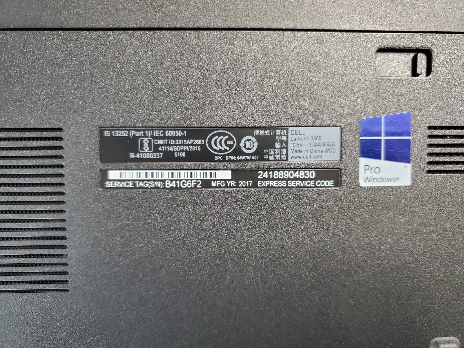 Dell Latitude 3560 15.6″ i3-5015U 4GB RAM No HD/OS *BIOS/No battery* | C686