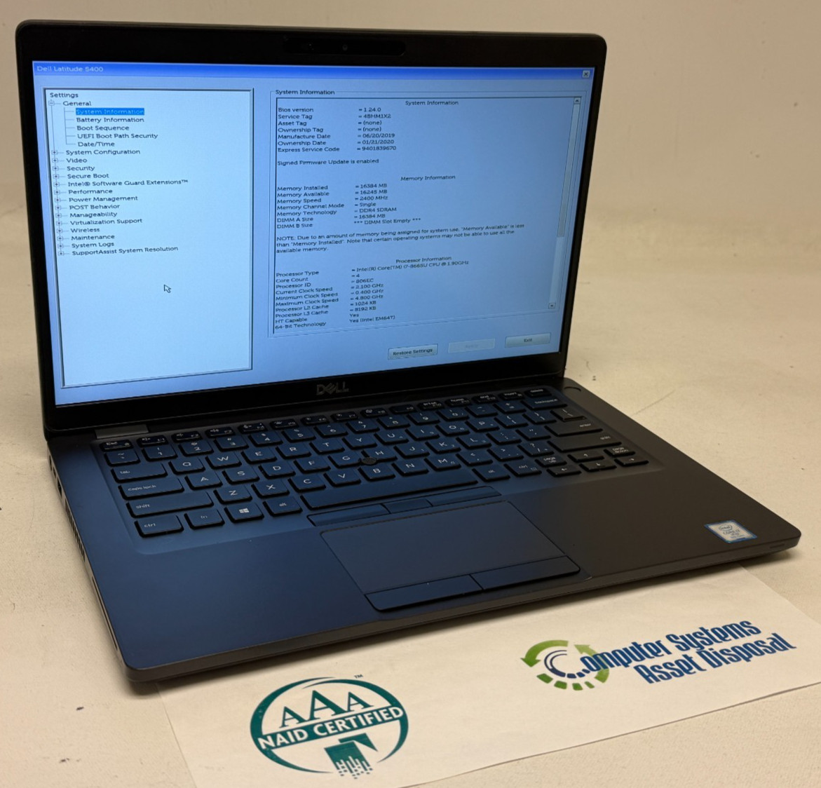 Dell Latitude 5400 14″ (i7-8665u 1.90GHz – 16GB RAM – 512GB SSD – Win11Home)