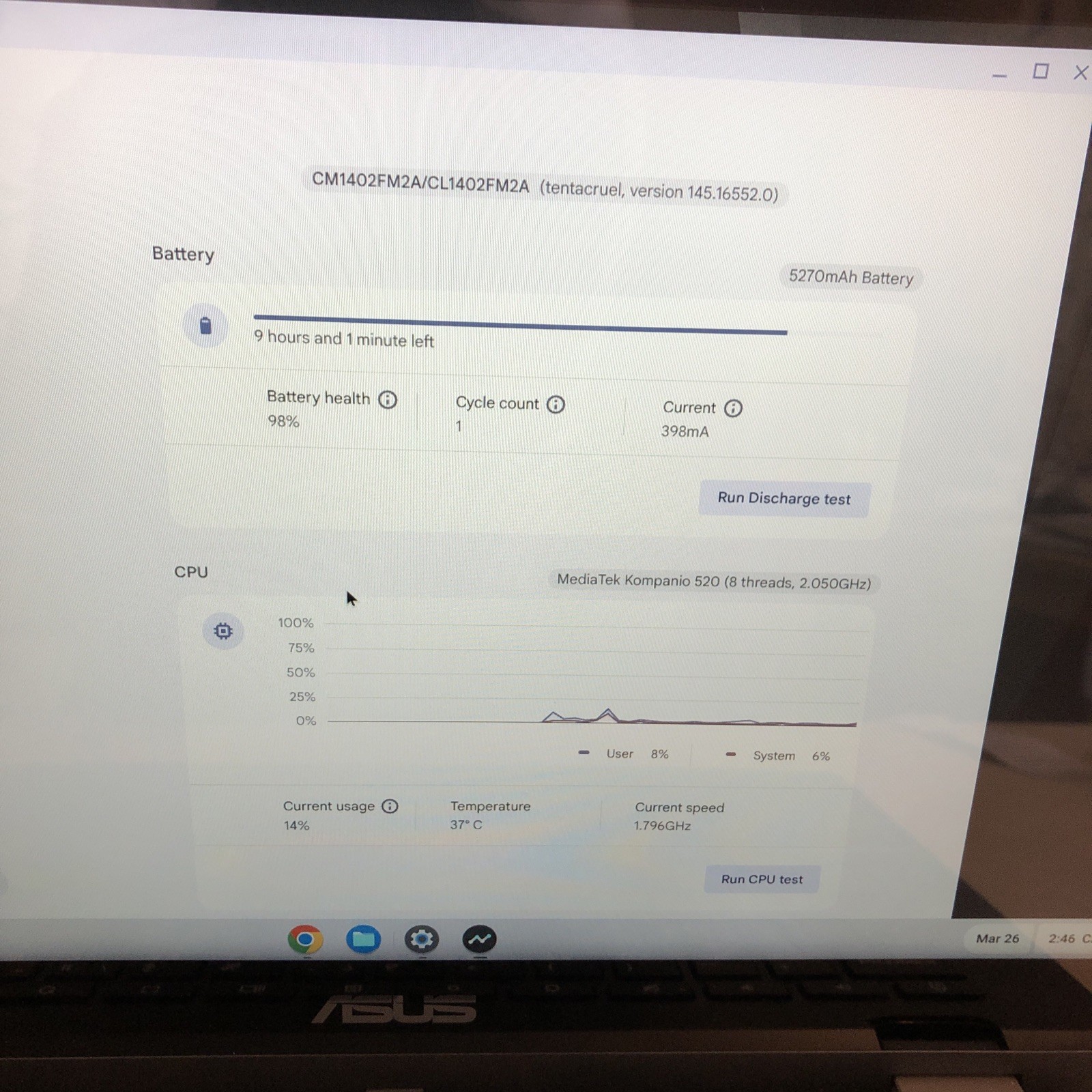 Asus Chromebook CM14 Flip 14in CM1402F MediaTek K 520/8GB RAM/128GB *No Touch*