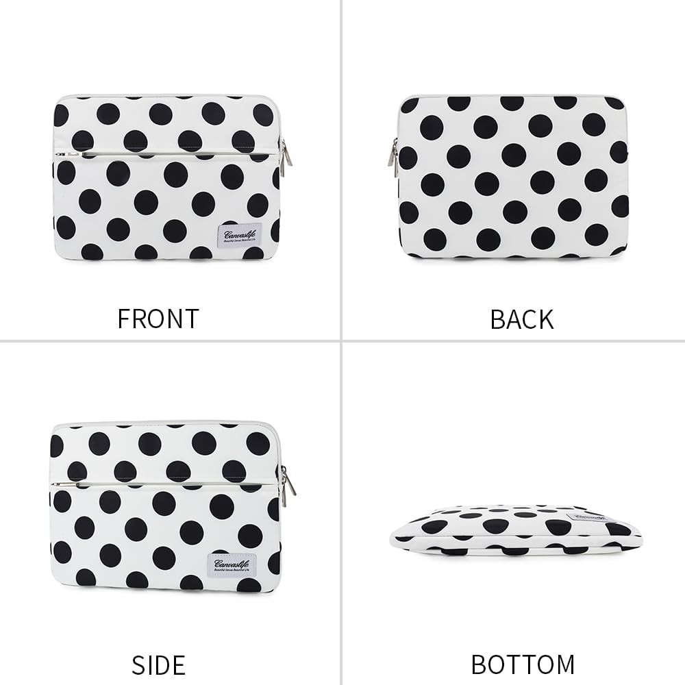 Waterproof Laptop Sleeve 14 Inch Laptop Case Bag with Front Pocket, Black Dot
