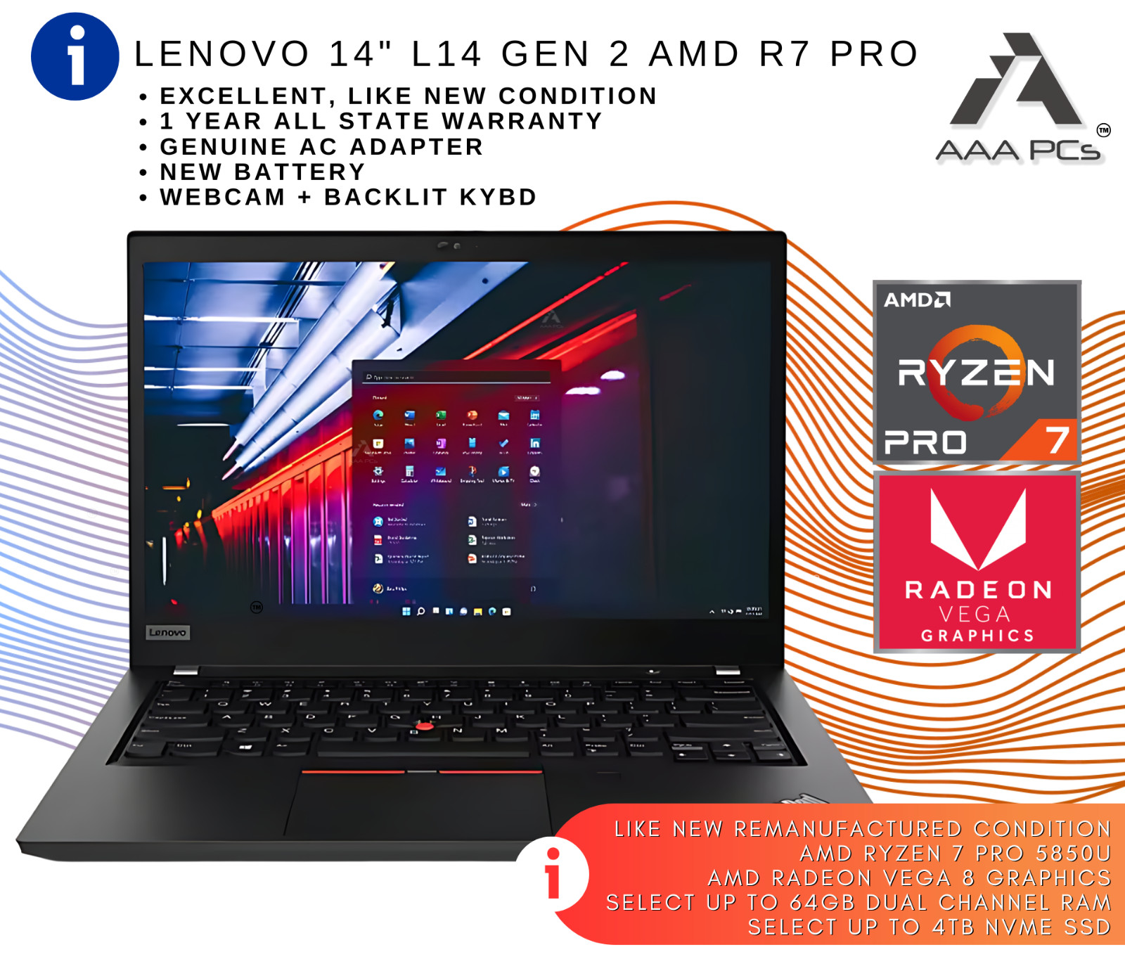 Lenovo Thinkpad 14″ FHD Gaming Laptop AMD Ryzen 5 PRO 4.0GHz 32GB RAM 4TB SSD