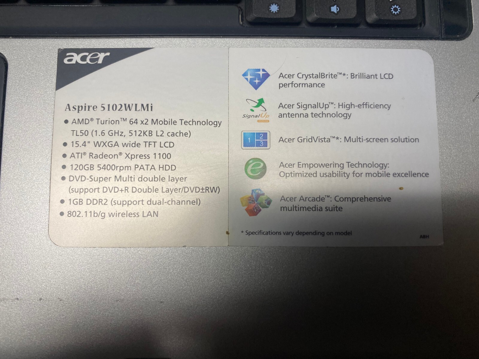 Acer Aspire 5100 Laptop AMD Turion 64 X2 120 GB SSD Windows 7 Fresh