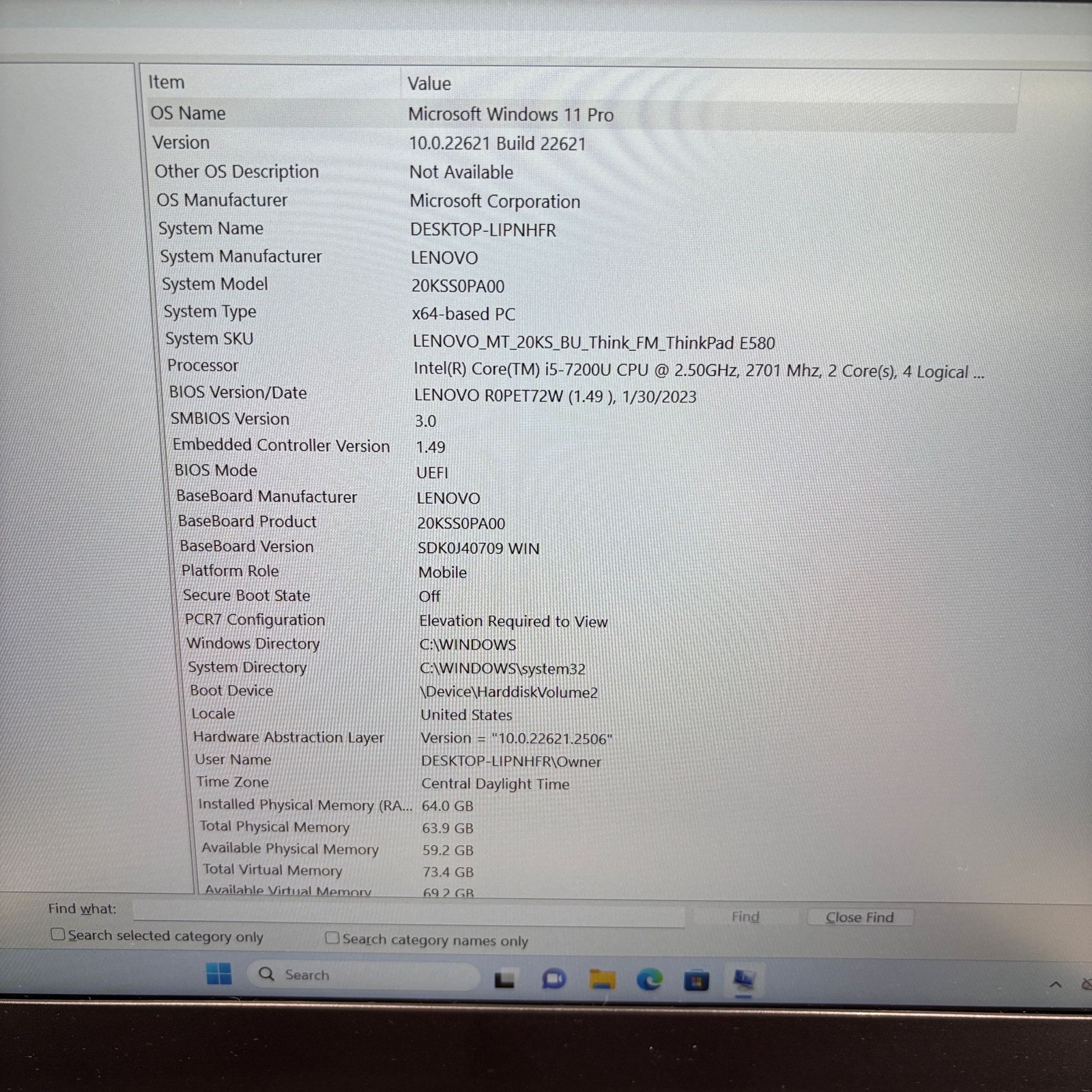 Lenovo ThinkPad E580 Win 11 Pro Core i5-7200U 2.5GHz 64GB RAM 256GB SSD 15.6″