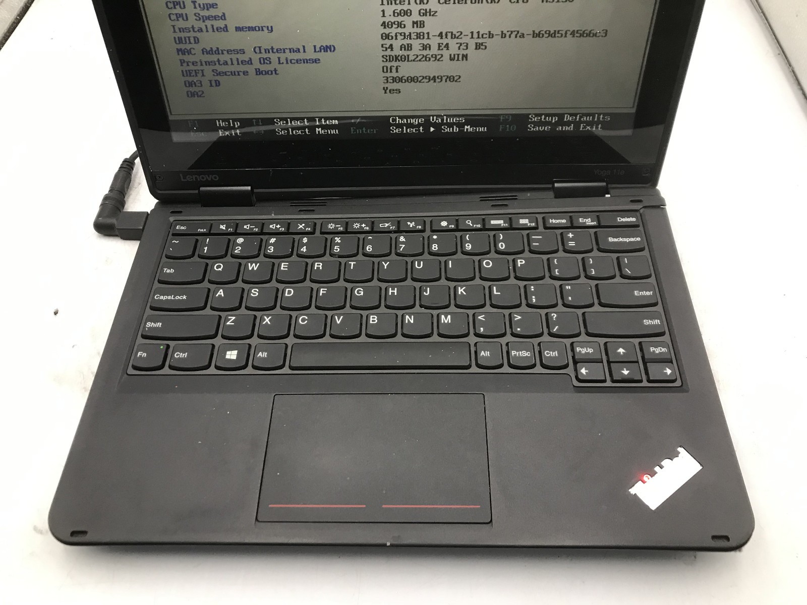 LENOVO THINKPAD YOGA 11E – BOOTS TO BIOS – INTEL CELERON – NO RAM -READ DESC- BB