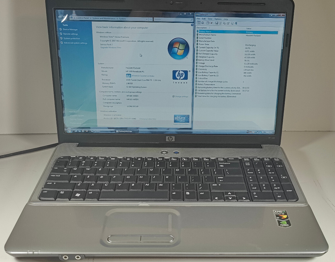 HP G60-445DX AMD Turion X2 RM-75 2.2Ghz 3GB RAM/320GB HDD/16 256MB Geforce 8200M