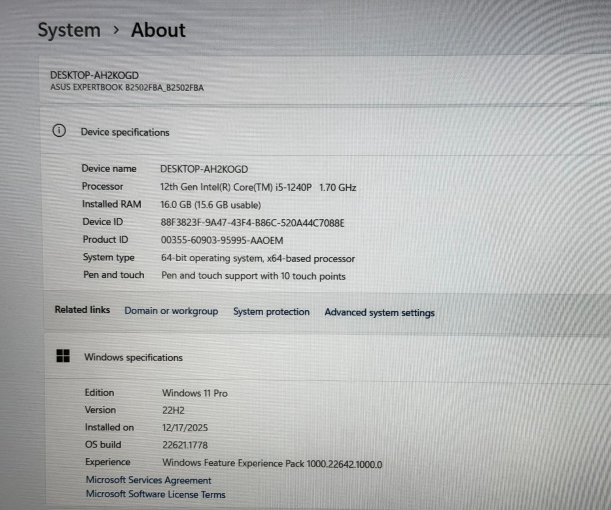 ASUS ExpertBook Flip B2502FBA 15.6″ TouchSC 12th Gen Intel 16GB 512GB Win 11 Pro
