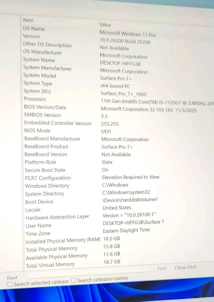 Microsoft Surface Pro 7+ plus i7, 16GB, 256 SSD, 11th Gen 1165G7 processor,