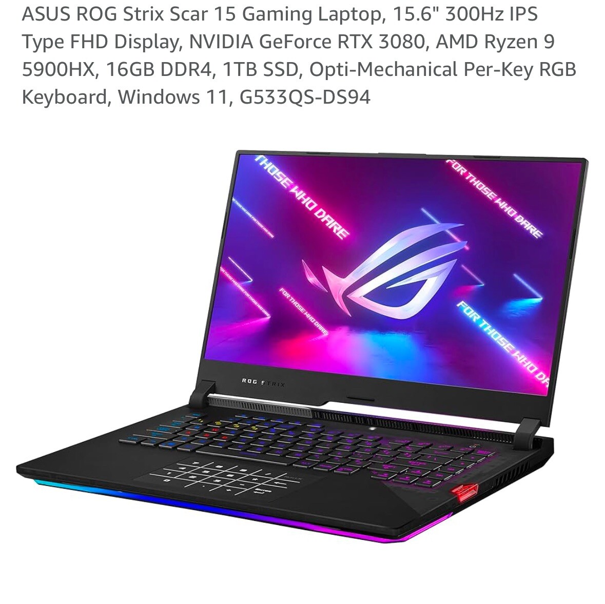 ASUS ROG Strix Scar 15 Gaming 15.6” (1TB SSD AMD Ryzen 9 5900HX 3.3GHz 16GB…