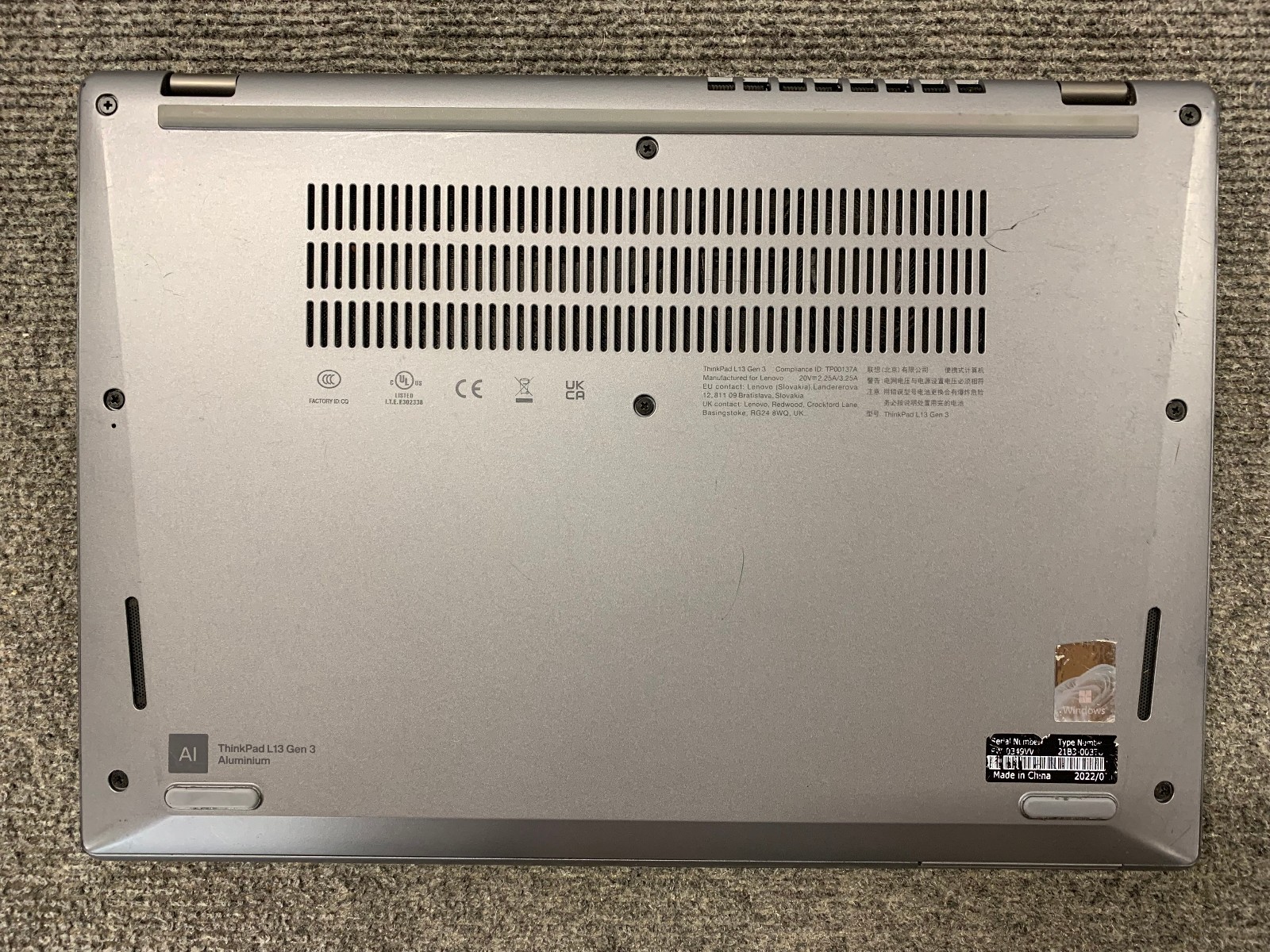 Lenovo ThinkPad L13 Gen 3 14″ Laptop i5-1235U 16GB, No Storage, Remote Managed