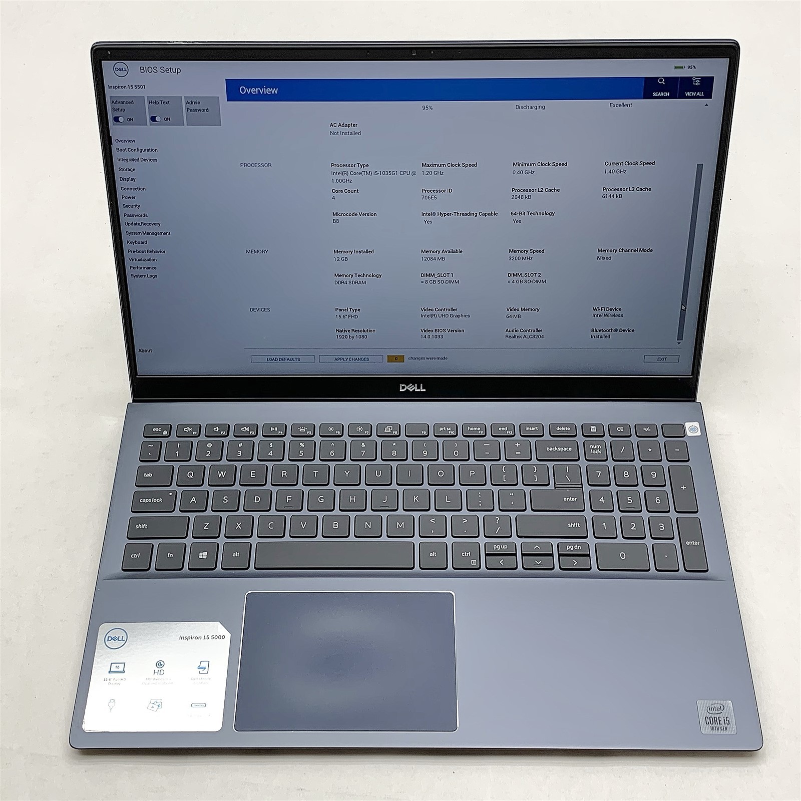 Dell Inspiron 5501 Laptop Intel Core i5 1035G1 1.00GHZ 15.6″ FHD 12GB RAM NO HDD