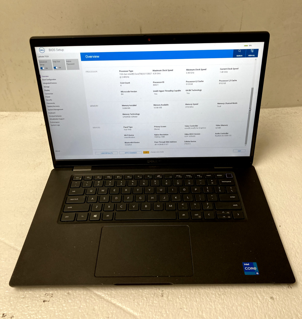 Dell Latitude 7520 15.6” Core i5-1135G7 @2.40GHz 16GB RAM NO SSD For Parts READ