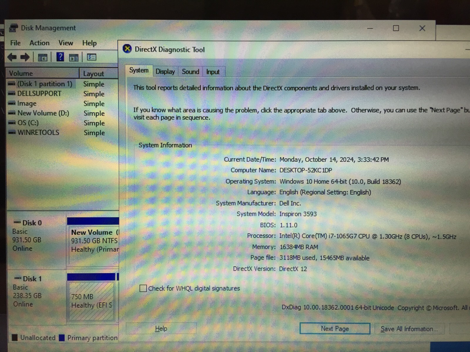 Dell Inspiron 3593 15.6 HD Touchscreen Laptop/i7-1065G7/16GB/256GBSSD+1TBHDD/W10