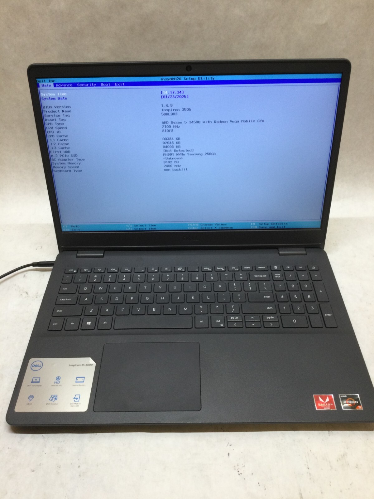 Dell Inspiron 3505 15″ Laptop Ryzen 5 3450U 2.1GHz 8GB RAM NO SSD/OS AS IS — DW