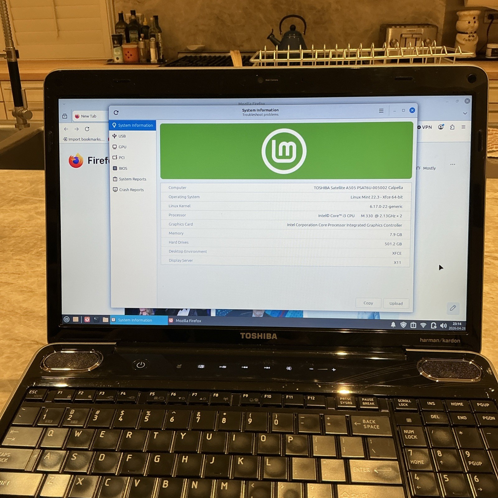 TOSHIBA SATELLITE A505-S6005 i3 M330 16″ screen 8G RAM 500G HDD tested working