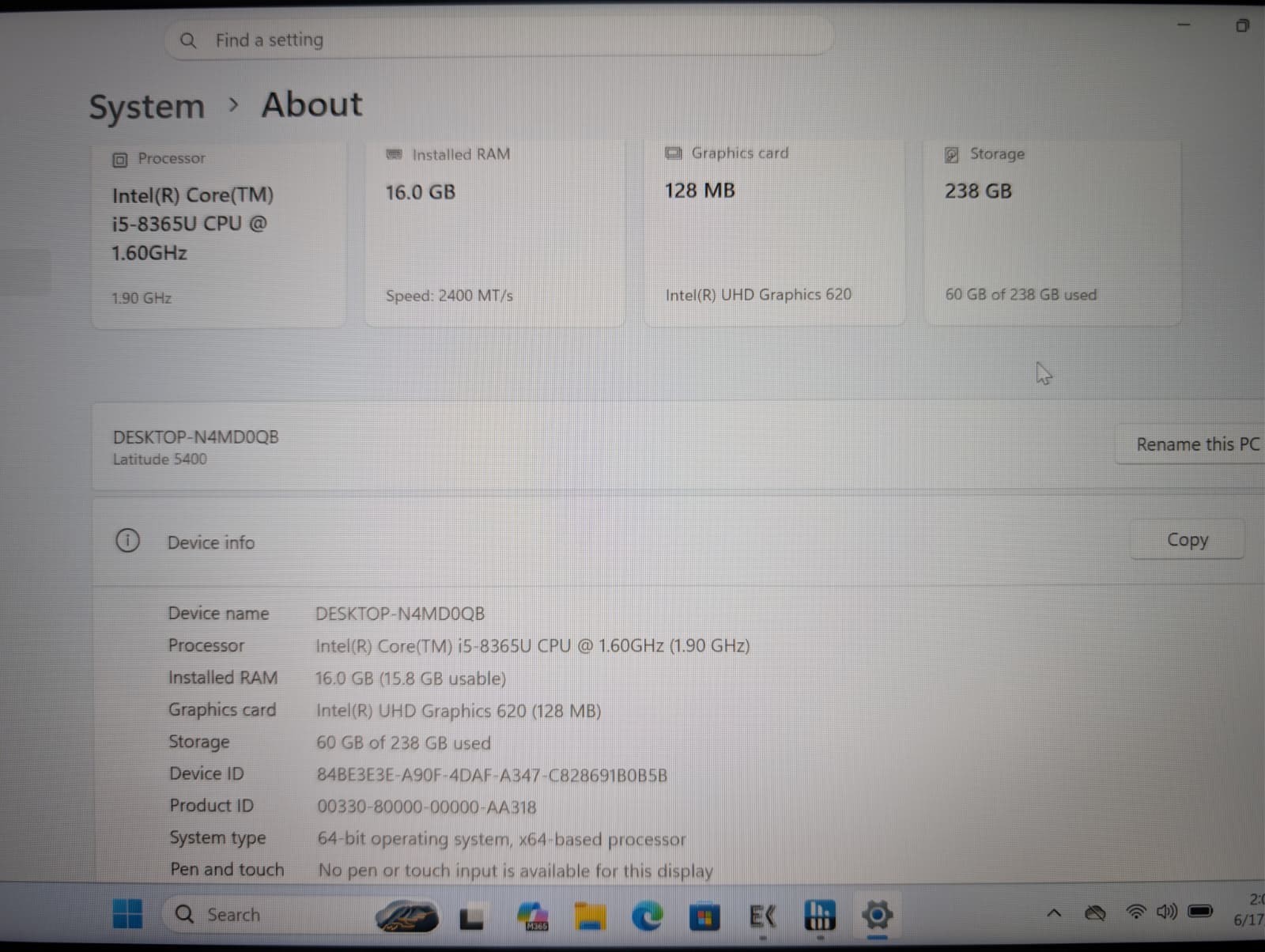 DELL LATITUDE 5400 | i5-8365U 16GB RAM 256GB SSD | FHD Backlit | Windows 11 Pro