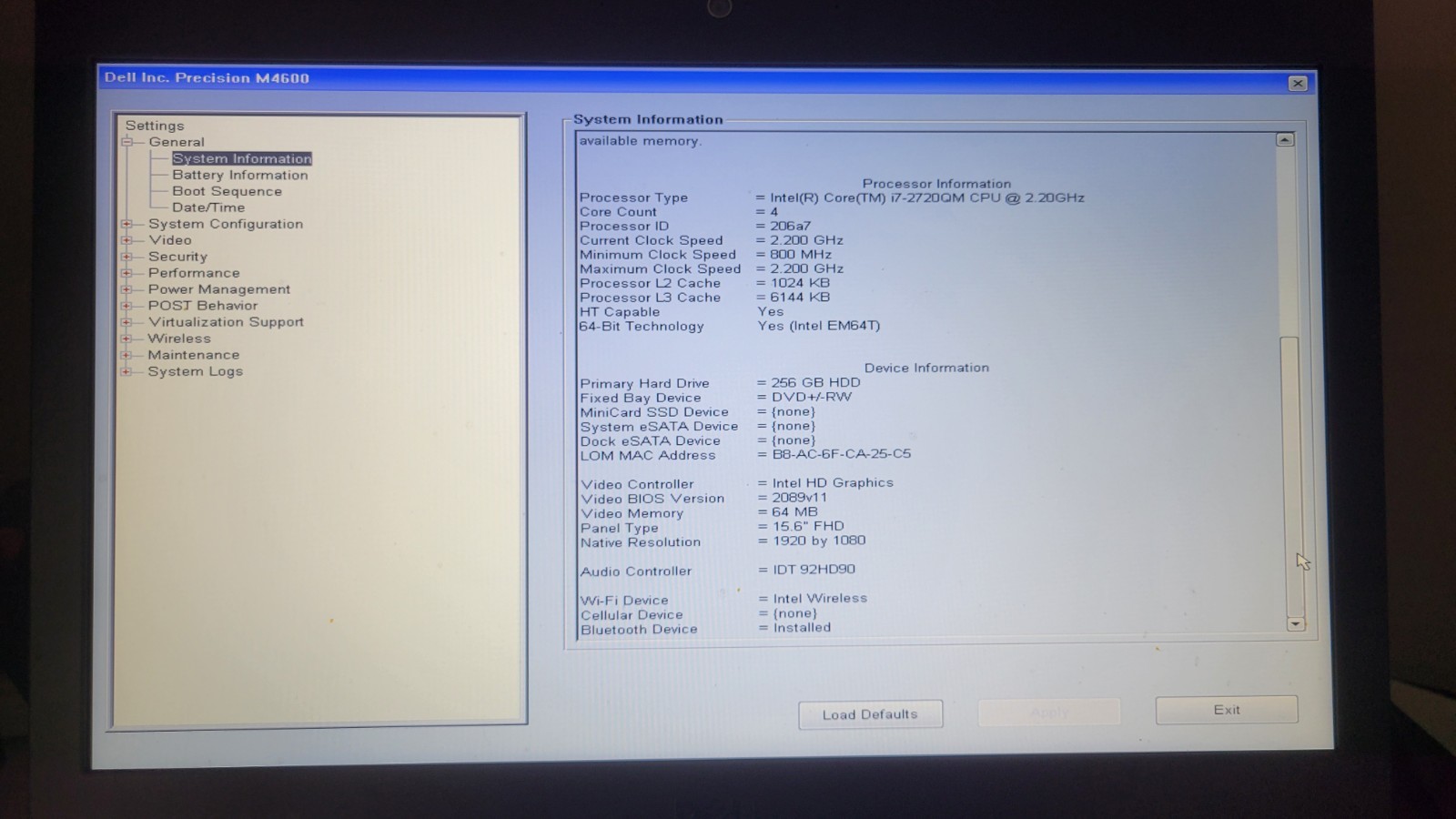 DELL PRECISION M4600 Laptop w/ Intel Core i7-2720QM 2.20 GHZ + 16GB Works Great