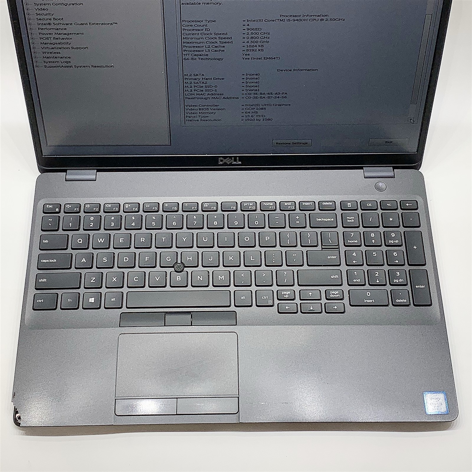 Dell Latitude 5501 Laptop Intel Core i5 9400H 2.50GHZ 15.6″ FHD 8GB RAM NO HDD