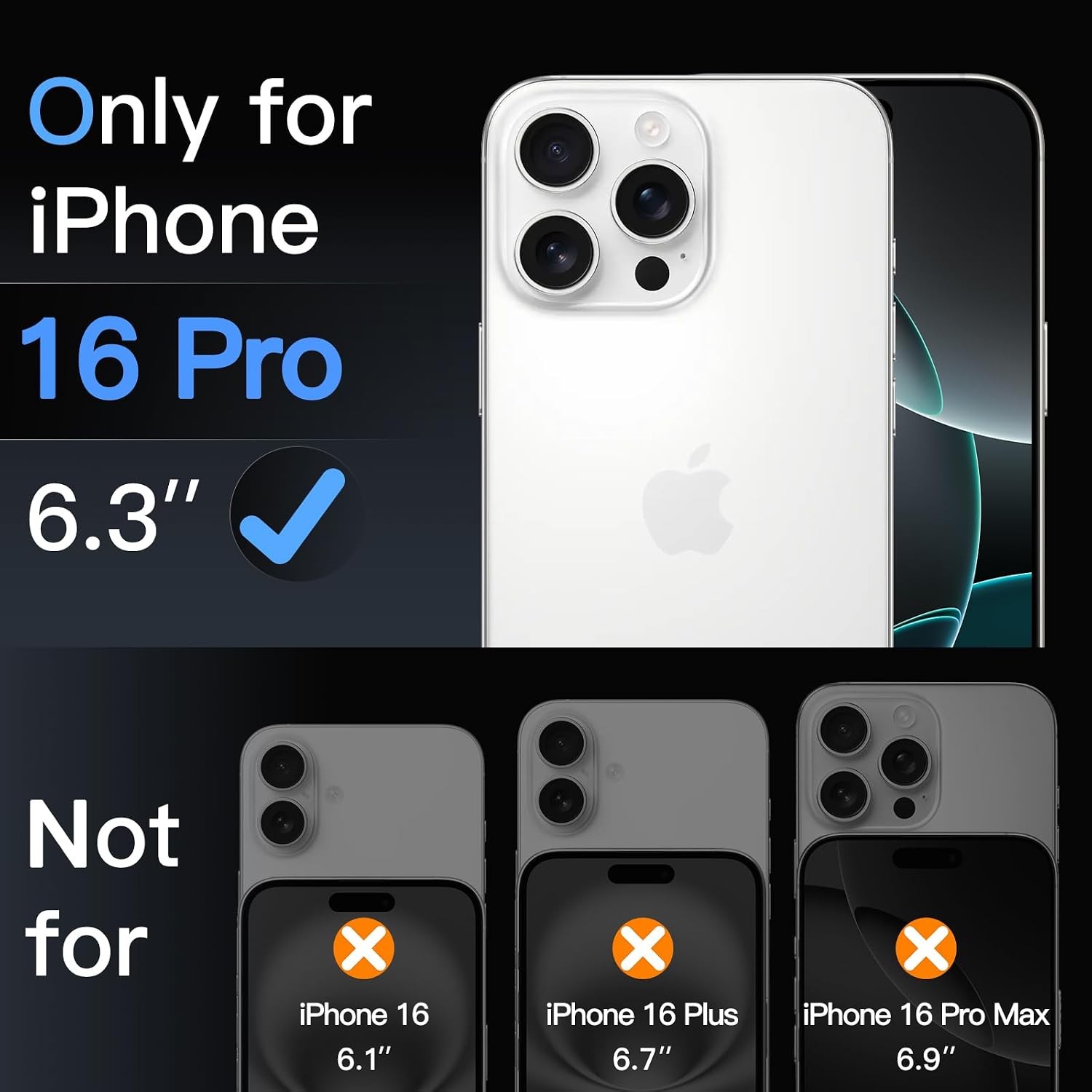 Screen Protector for iPhone 16 Pro 6.3-Inch, 9H Tempered Glass Film, HD-Clear