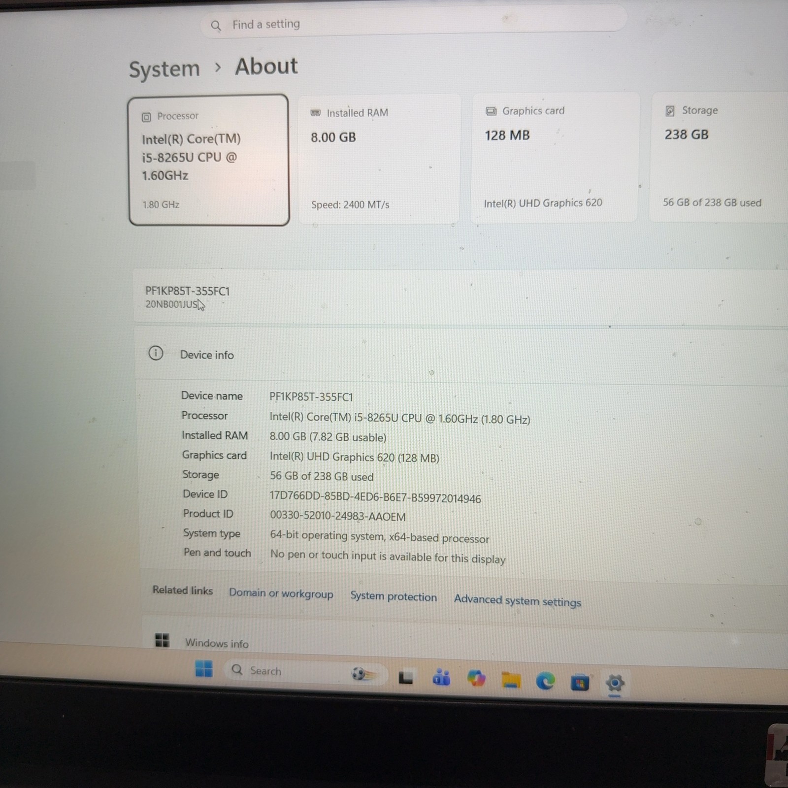 Lenovo ThinkPad E590 15.6″ i5-8265U 1.6GHz 8GB RAM 256GB NVMe SSD Win 11 Pro