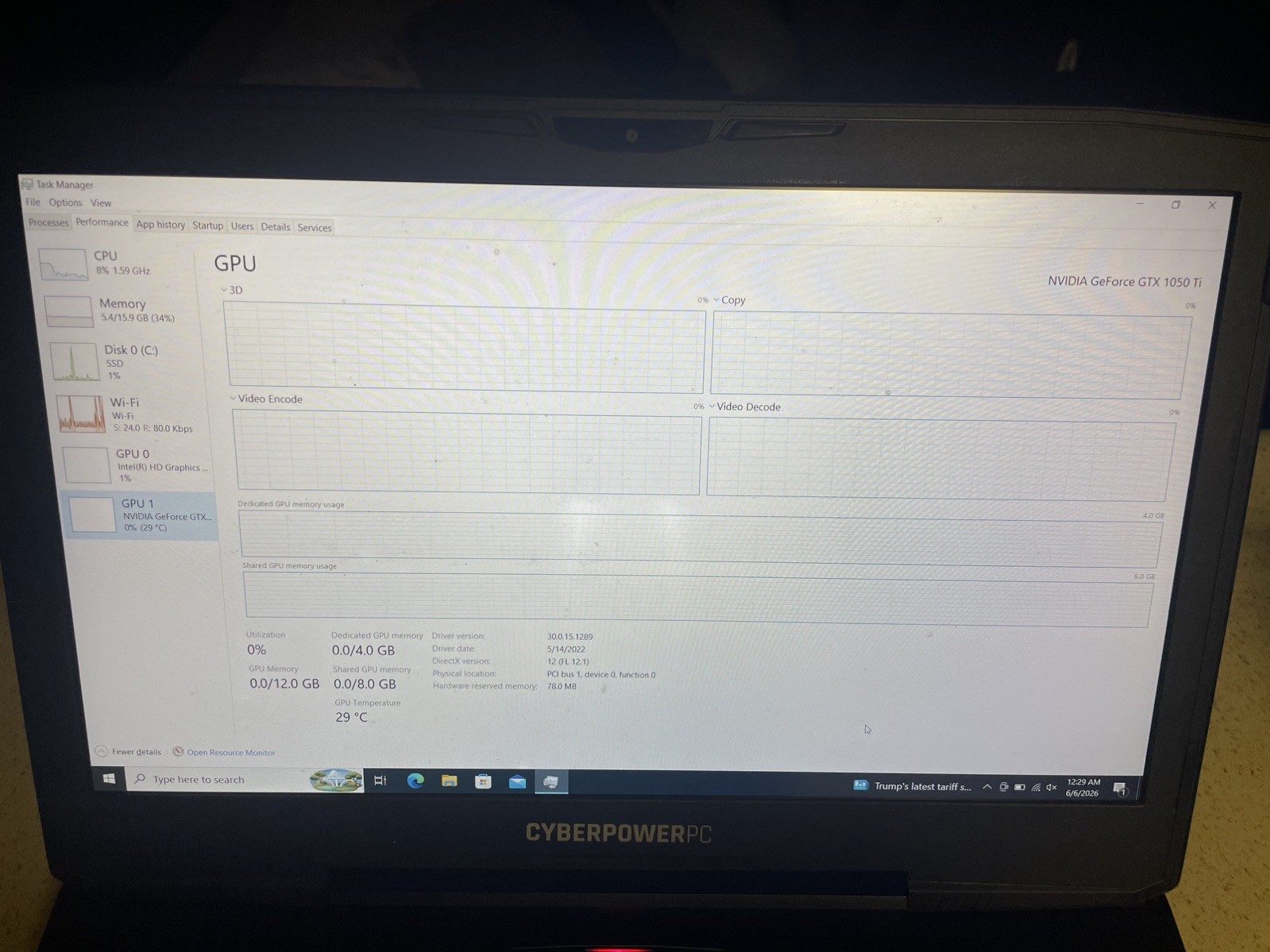 CyberPower Tracer Gaming Laptop I7-7700HQ NVIDIA GeForce GTX 1050 Ti 16GB RAM