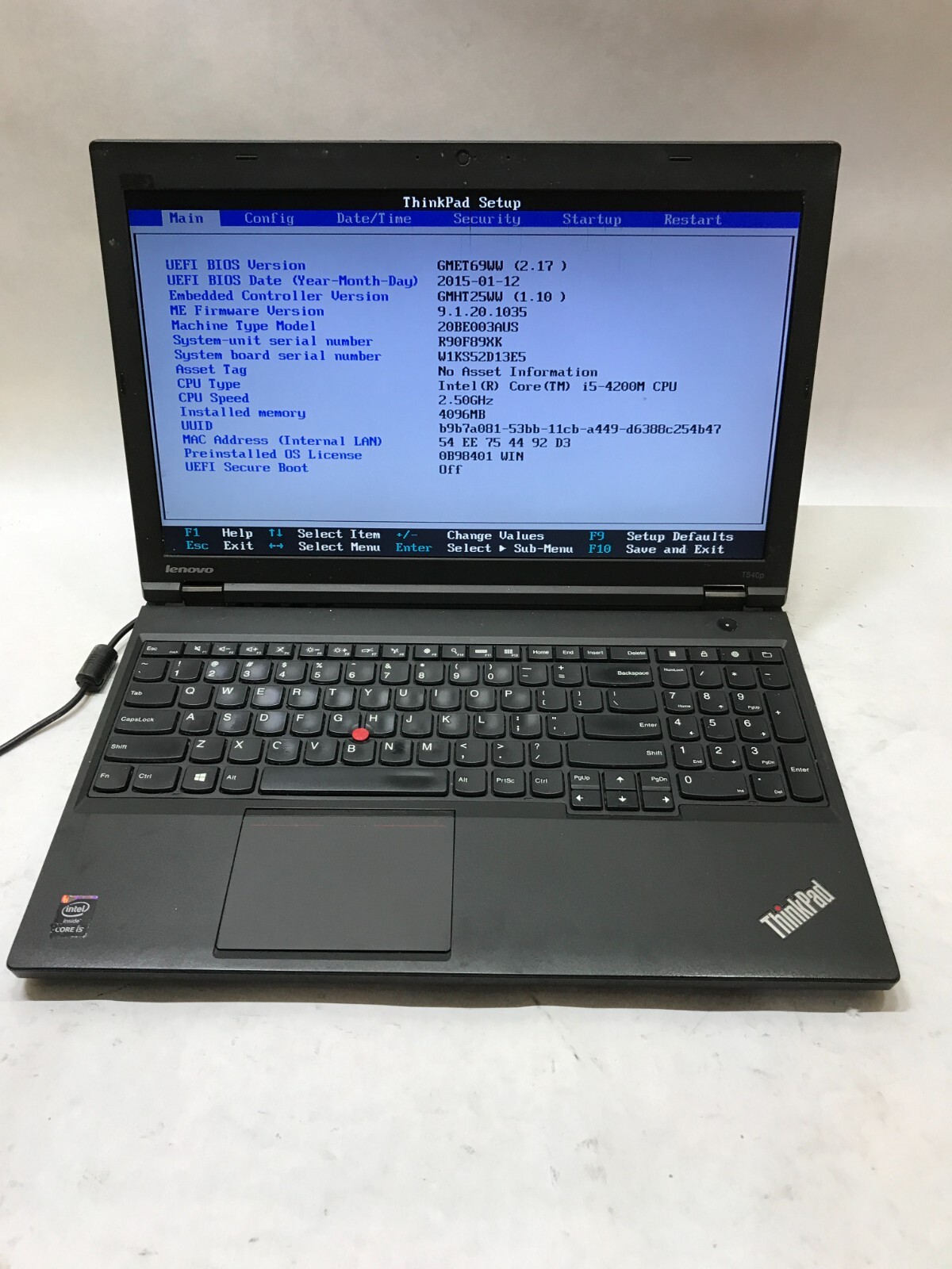 Lenovo ThinkPad T540p 15″ Intel Core i5 4GB RAM NO HDD/OS For Parts BAD LCD – DW