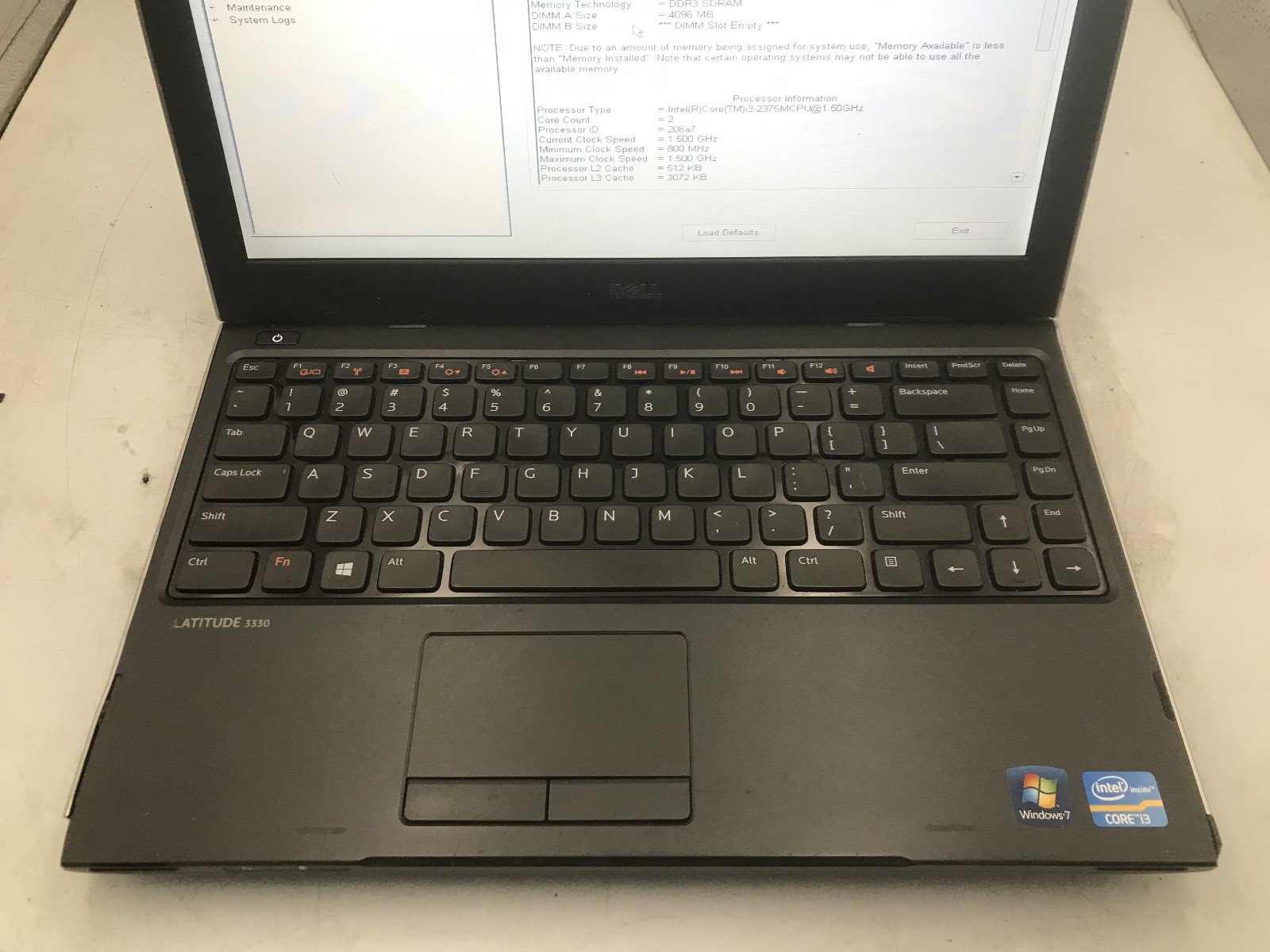 DELL LATITUDE 3330 – BOOTS TO BIOS/BAD LCD – INTEL I3 2375 – 4GB RAM – READ – BB