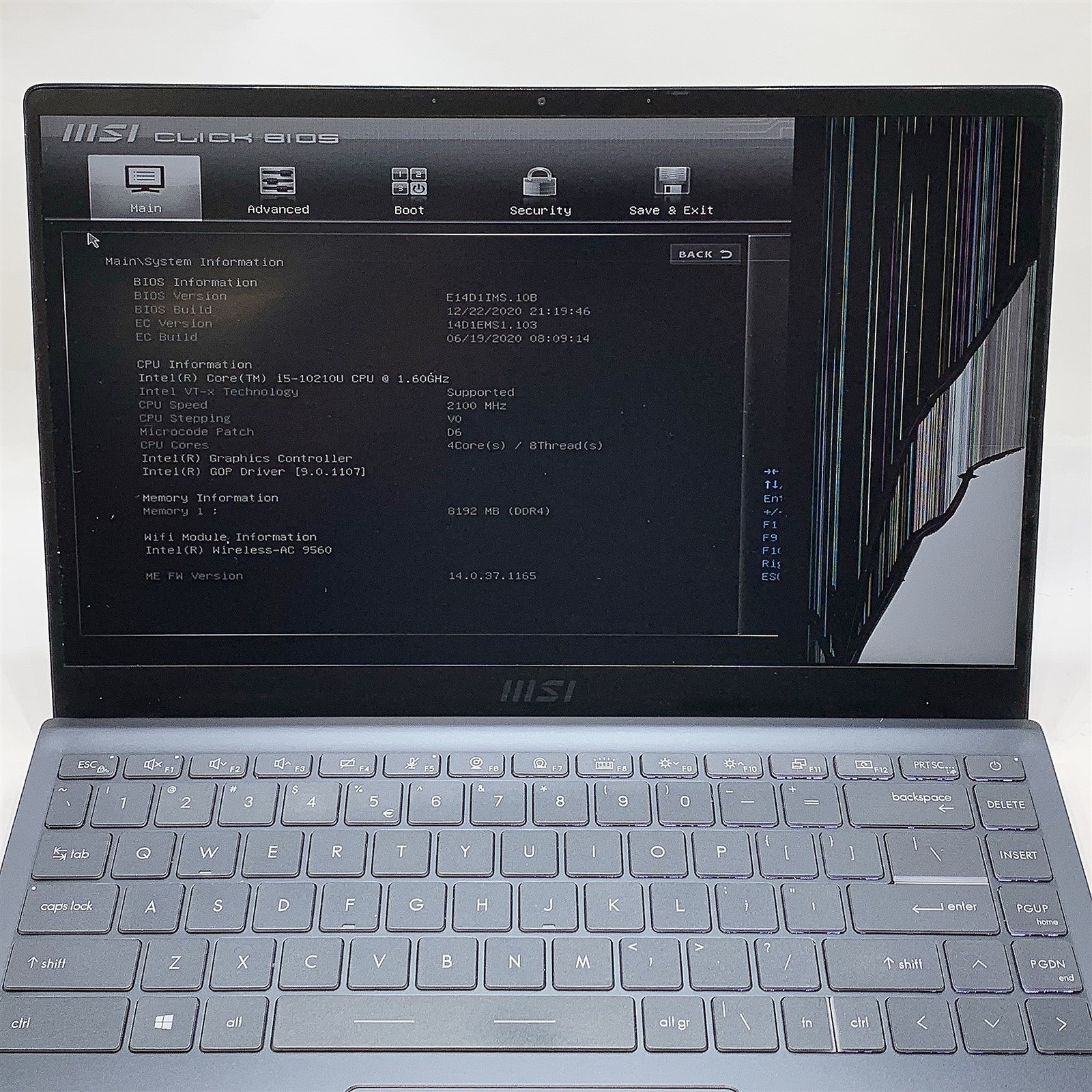 MSI MS-14D1 Laptop Intel Core i5 10210U 1.60GHZ 14″ FHD 8GB RAM NO HDD Parts