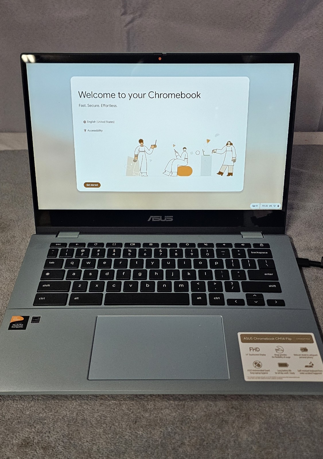 💻Asus Chromebook CM1402FM2A-WS44FT 14″ MT Kompanio 520 4GB 64GB eMMC Read Desc.