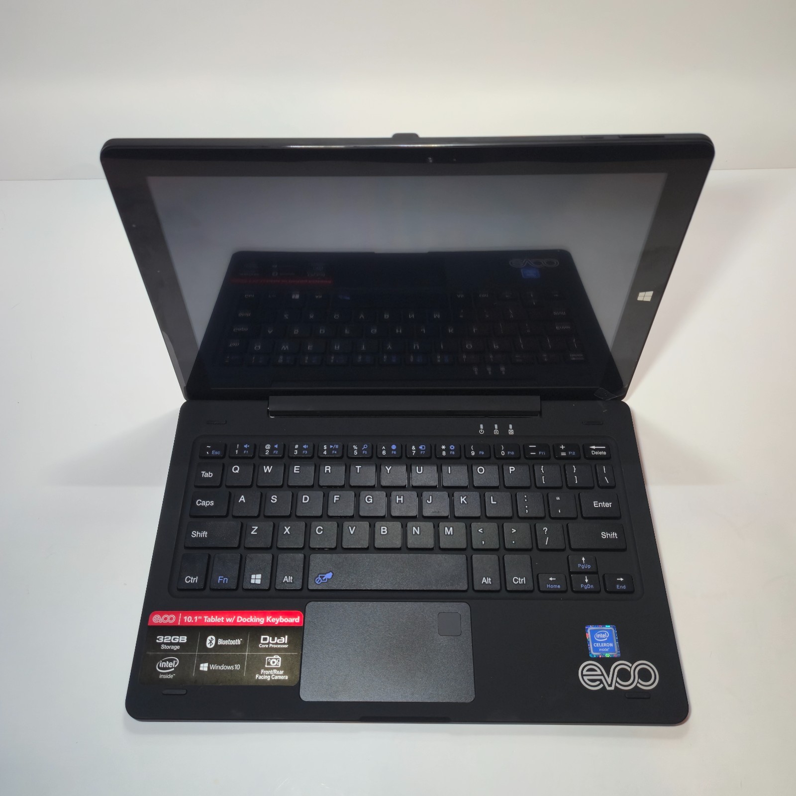 EVOO 10.1″ Tablet w/ Docking Keyboard, 32GB, Black, Dual Cameras, Needs Battery